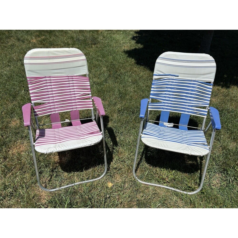 Vintage Set Of 2 Jelly Tube Bi Folding Lawn Chairs